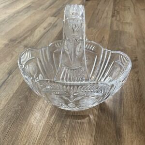 Vintage Bohemian Hand Cut Lead Crystal Basket MCM W/ Box 8.5" Heavy